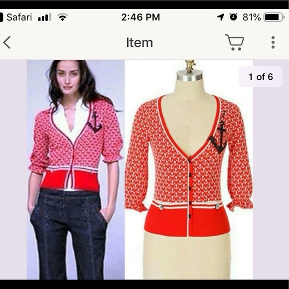 Moth Anthropologie Red Anchor Print  Sweater - Picture 2 of 6